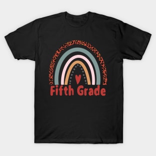 Fifth Grade Gift Leopard Rainbow T-Shirt